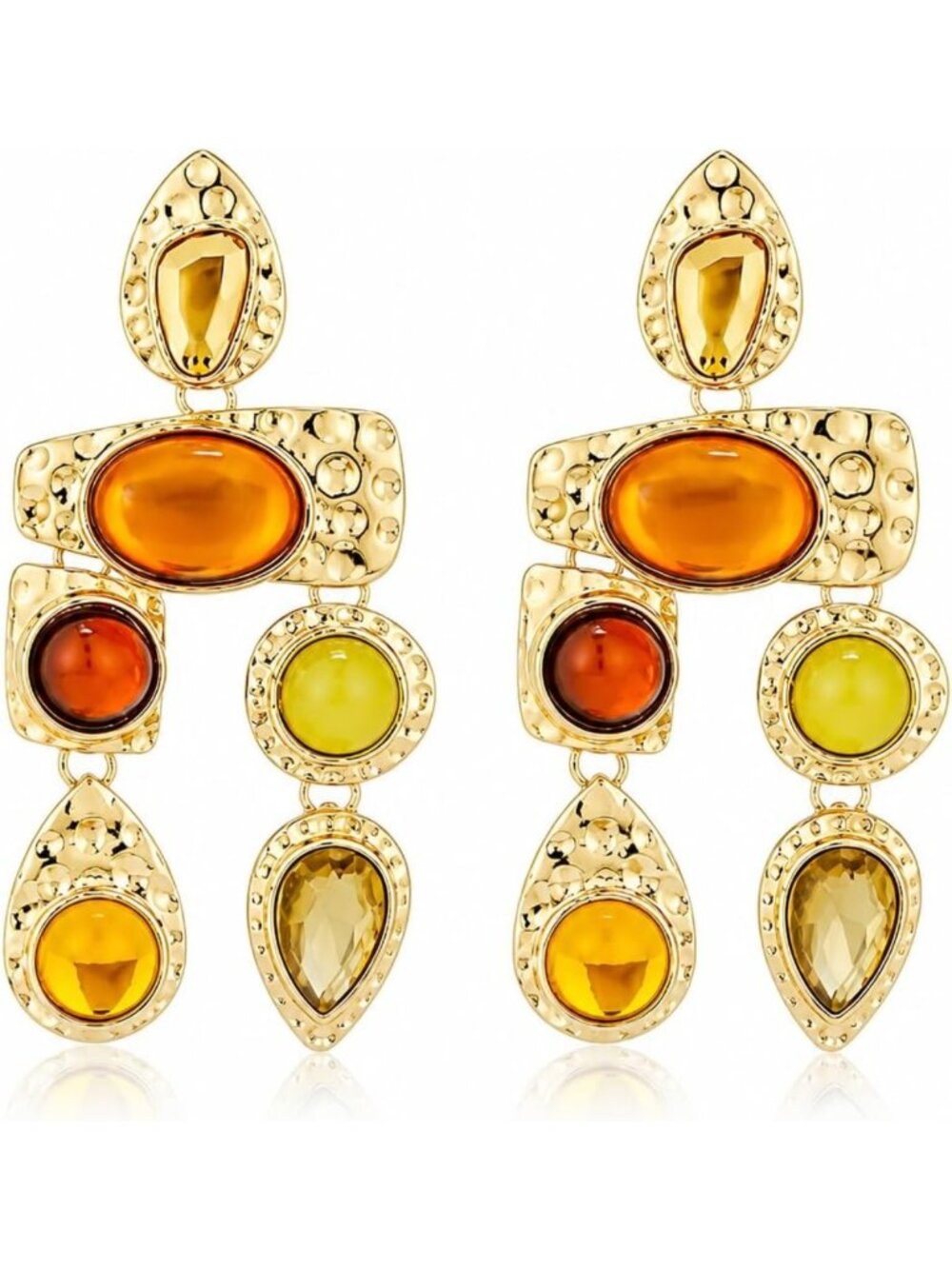 18K Gold Plated Boho Gemstone Dangle Earrings - Unique Vintage Handmade Jewelry